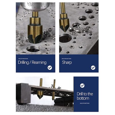 5Pcs/Set Industrial Countersink Drill Bit Tri-Flat Shank Qui