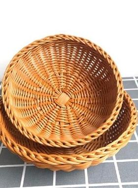 2Size Hand-Woven Round Rattan Wicker Basket Fruit Tea Snack