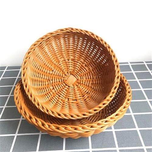 2Size Hand-Woven Round Rattan Wicker Basket Fruit Tea Snack