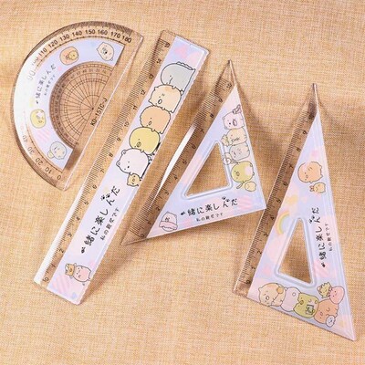 *4pcs/set Kawaii Cartoon Straight Triangle Ruler Protractor
