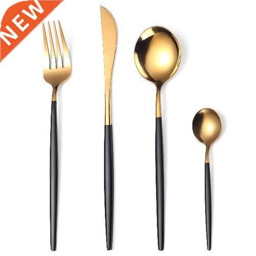 4pcs Dinnerware Cutlery Set Tableware Set Gold Cutlery
