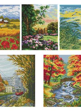 14CT Stamped Cross Stitch Kits Crafts Scenery Series DMC