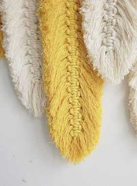 Hand-Made Macrame Wall Hanging Feather Cotton Woven Leaves L