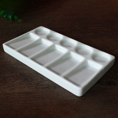Ceramic Artist Paint Palette 10-Hole Rectangle for Watercolo
