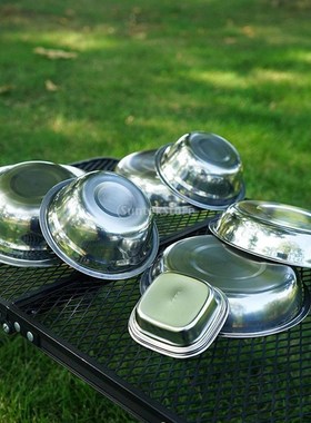 22Pcs/Set Camping Stainless Steel Dinner Dish Plate Durable