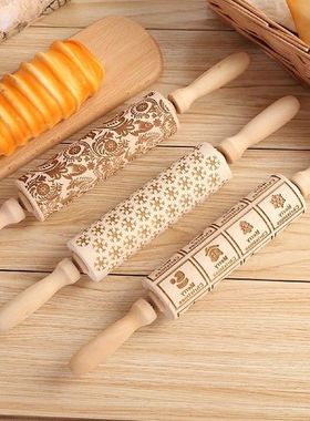 Embossing Rolling Pin Wooden Engraved Embossed Printing