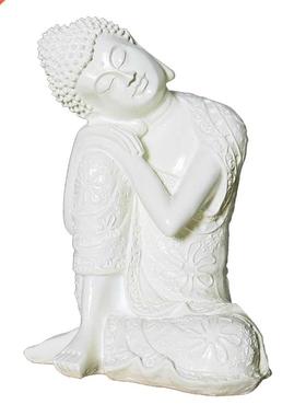 White 23cm Resin Sleeping Buddha Statue Sitting Resting