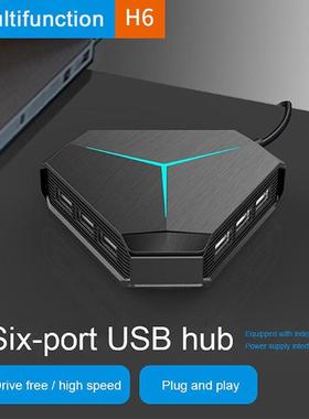 6 Ports USB Hub Splitter With TF SD Card Reader Mic AUX Cool