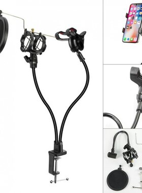 3 In 1 Microphone Stand Phone Clamp Mount Holder with Microp