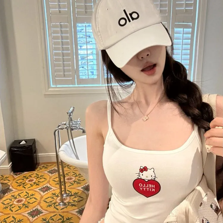 爱心kitty猫咪印花小吊带背心女夏外穿修身内搭纯欲甜辣短款上衣
