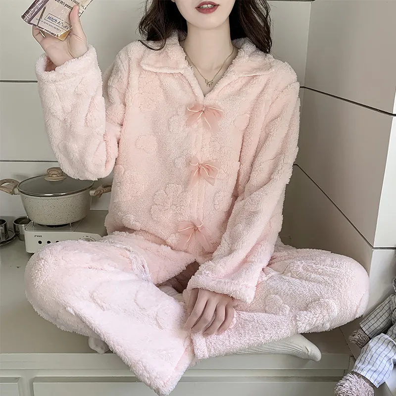 珊瑚绒睡衣女士秋冬季新款加绒加厚甜美ins风长袖保暖家居服套装