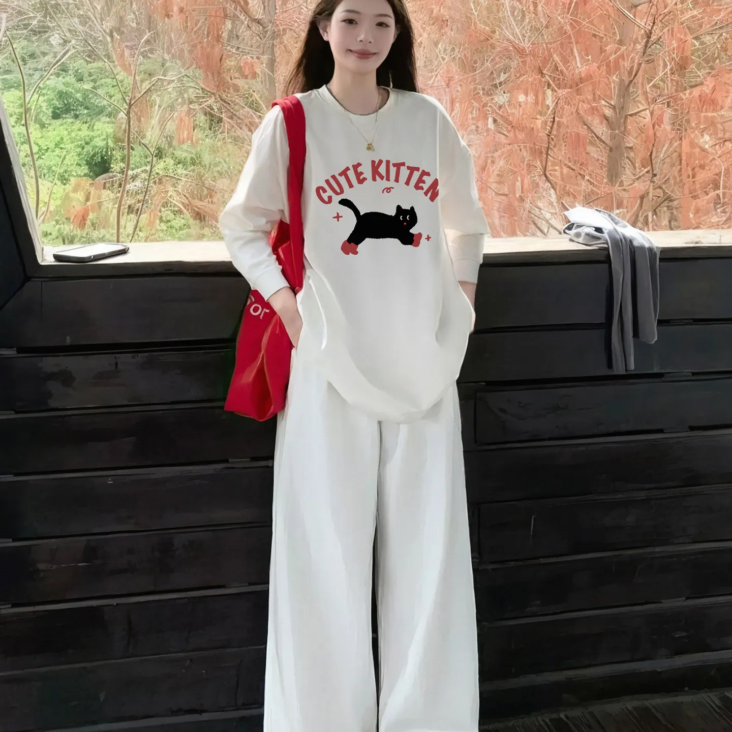 白色长袖t恤女2025新款纯棉宽松早秋韩系穿搭小众设计感显瘦上衣