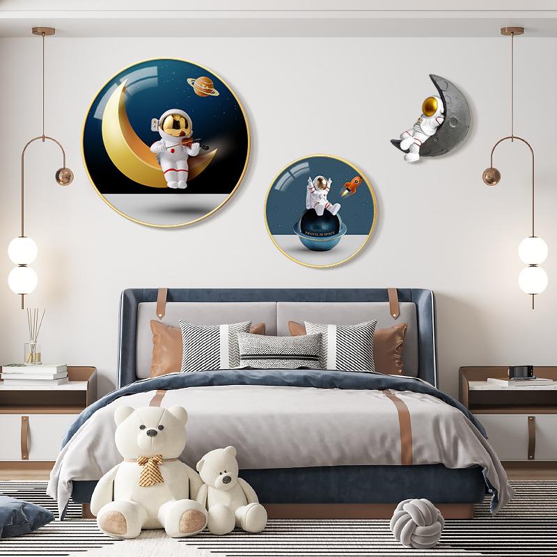 少儿房挂画装饰画网红卡通壁画现代简约公主房墙面卧室床头圆形图片