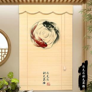 遮阳竹帘卷帘阳台遮光帘饭店民宿隔断帘画升降帘子禅意茶室背景帘