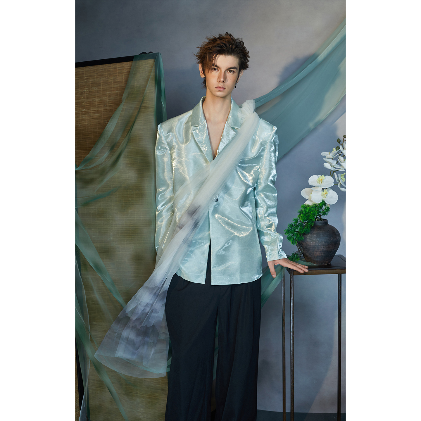 介尺JIECHI「月泊孤舟」新中式高级感国风蓝色宽松休闲西服外套