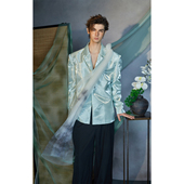 介尺JIECHI「月泊孤舟」新中式 高级感国风蓝色宽松休闲西服外套