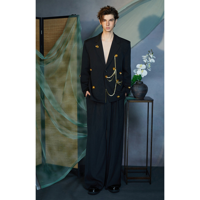 JIECHI介尺「暮秋听梅」新中式国风宽松西服外套男高级感西装