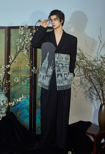 JIECHI介尺「蜃楼入梦」新中式国风宽松西服外套男高级感西装
