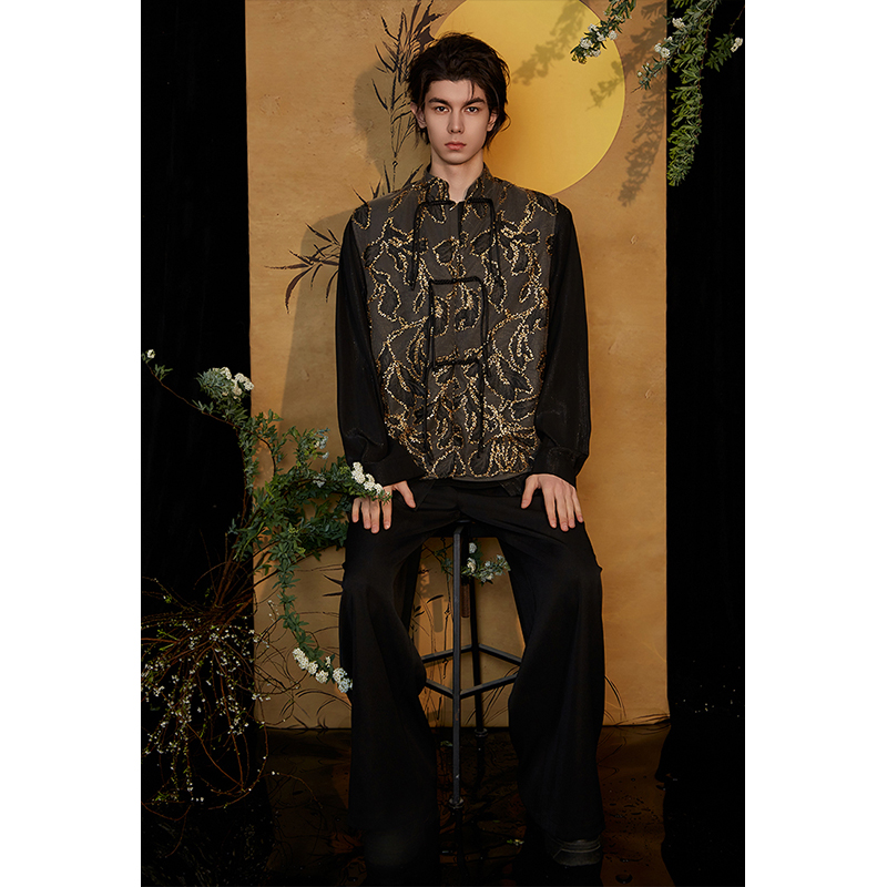 介尺JIECHI「浮光跃金」新中式国风长袖外套男提花立领上衣