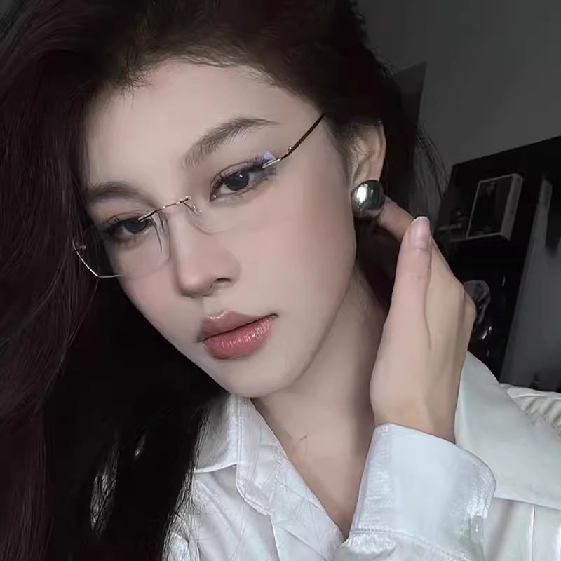 超轻金丝无框眼镜女素颜纯欲高级感斯文无边框眼镜近视专业配镜