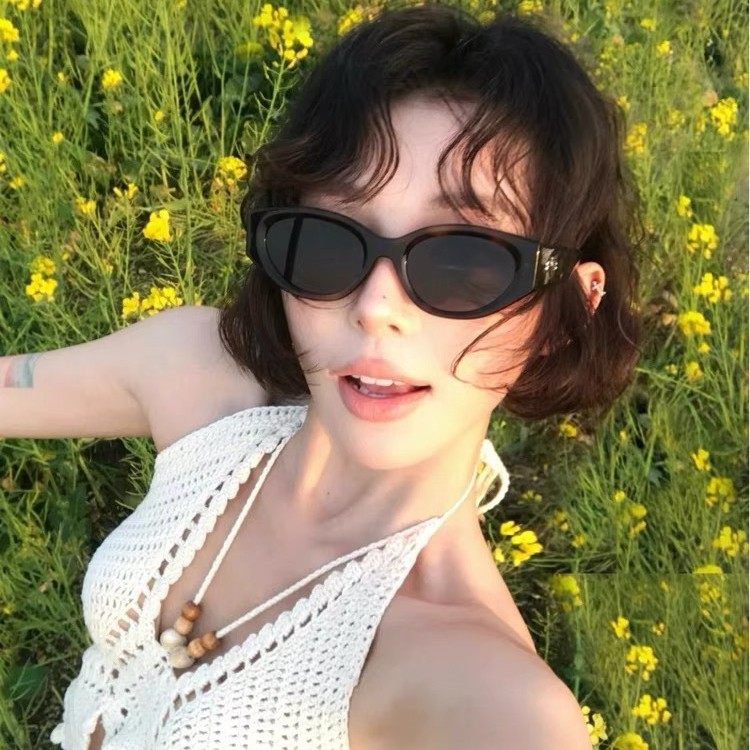 2025新款韩版玳瑁色猫眼复古墨镜女潮时髦高级感方圆脸夏太阳眼镜