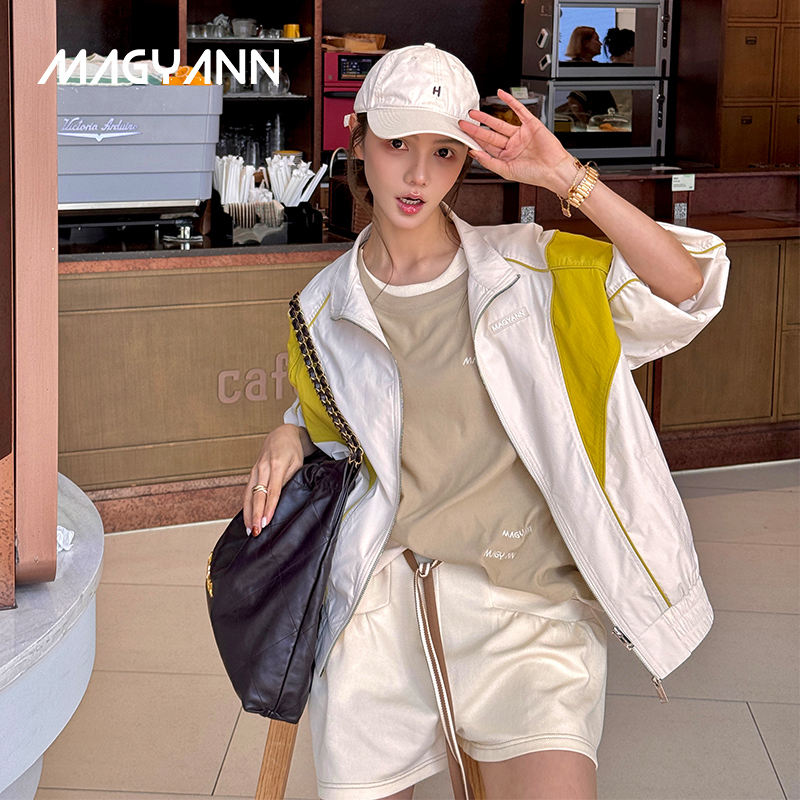 【秋叙暖调】Magyann设计师原创2025秋休闲滚边拼色运动衫外套女