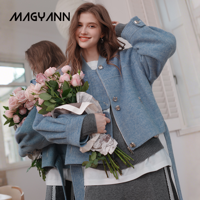 【云蔚】Magyann2025冬原创设计感棒球领拉链大衣短款宽松外套女