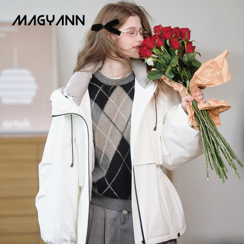 【方糖】Magyann2026冬设计师冲锋款90白鹅绒撞色胶链连帽羽绒服