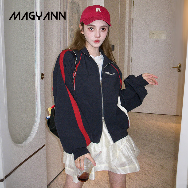 【山岚】Magyann2025秋立领原创休闲设计师款外套拼色活页运动衫