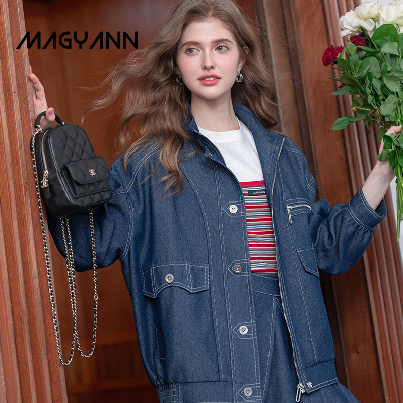 【复古回潮】Magyann设计师原创2025秋休闲宽松口袋牛仔夹克外套