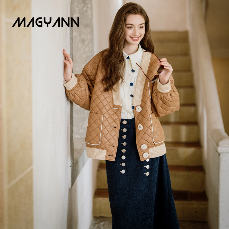 咖色菱形欧货棉袄外套Magyann