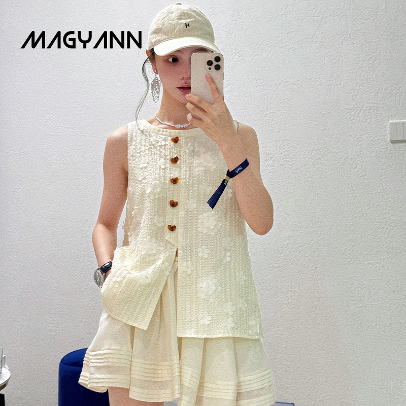 【甜杏】Magyann设计师原创2025夏少女感平塔克大摆半裙立体花苞