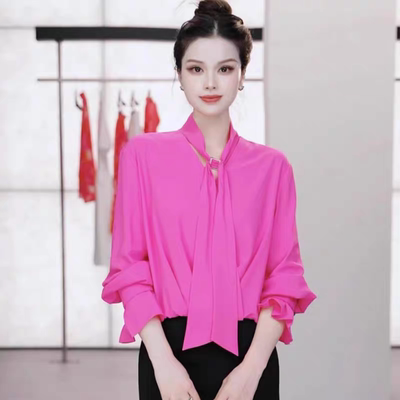 AMASS阿玛施.2026春秋新款飘带V领气质优雅长袖衬衫上衣130062