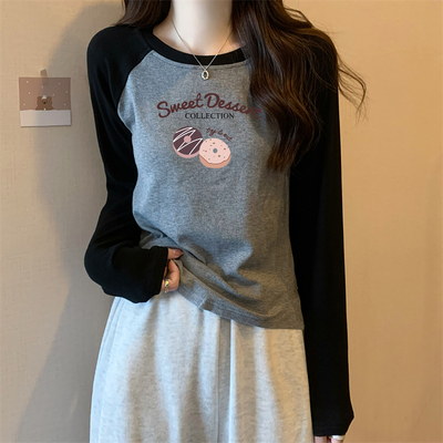 纯棉抓绒长袖T恤女装秋冬季初中高中学生外穿内搭宽松打底衫上衣