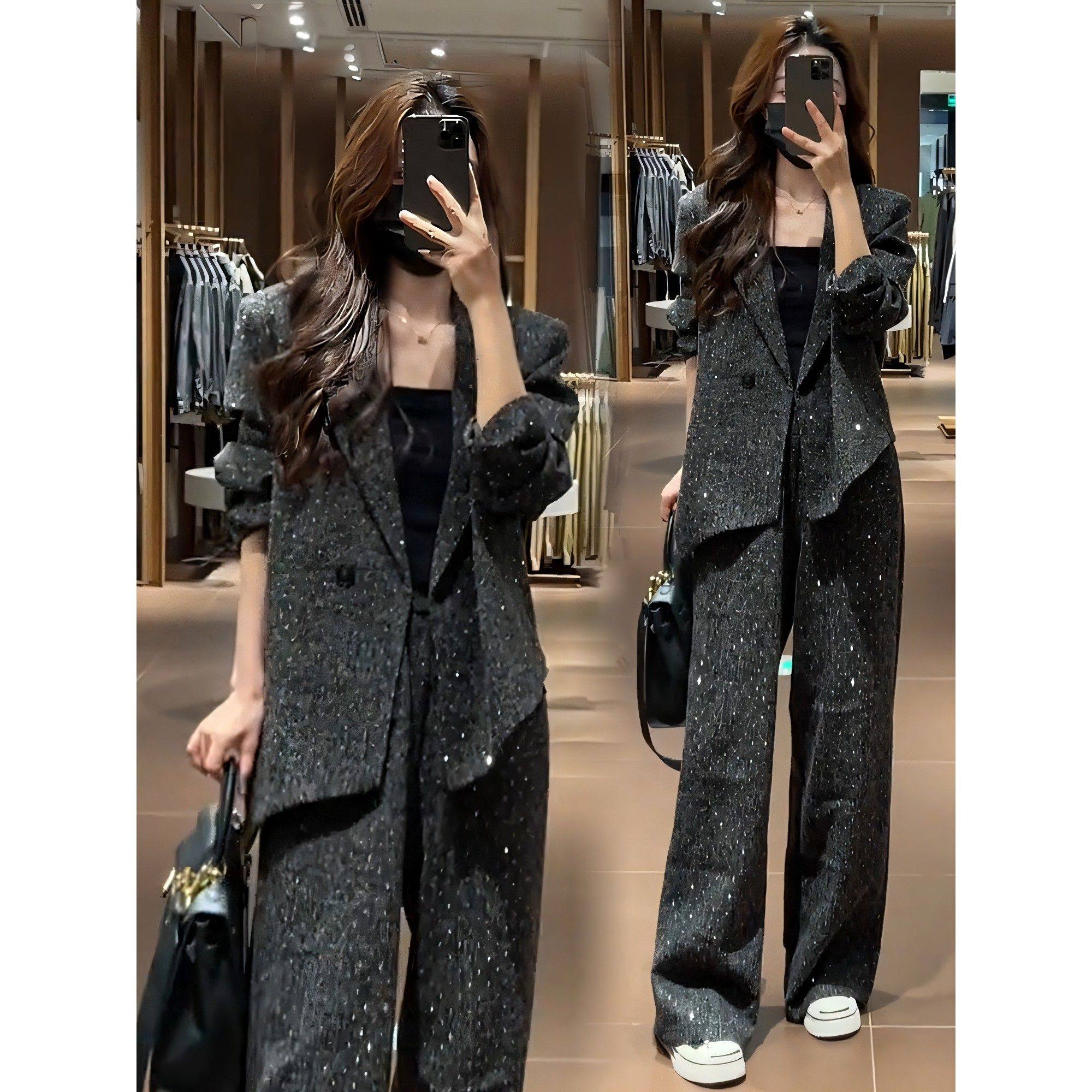 茉莉高定时尚套装女2025年春季新款小香风西服外套阔腿裤两件套潮,女装/女士精品,时尚套装,淘宝优惠券,粉丝福利购,淘宝优惠卷