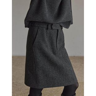 DORACTR 羊毛直筒半身裙女2025新款秋冬高级感通勤短款开叉A字裙