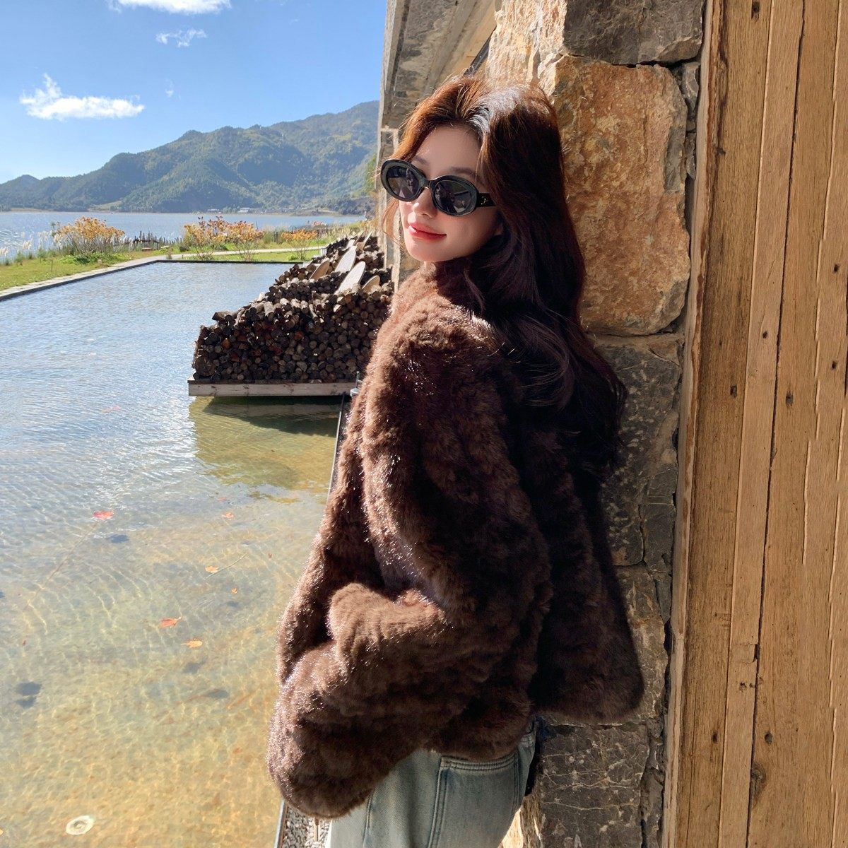 高级感立领环保小湖羊毛毛外套女冬季短款小个子皮毛一体皮草外套,女装/女士精品,短外套,淘宝优惠券,粉丝福利购,淘宝优惠卷