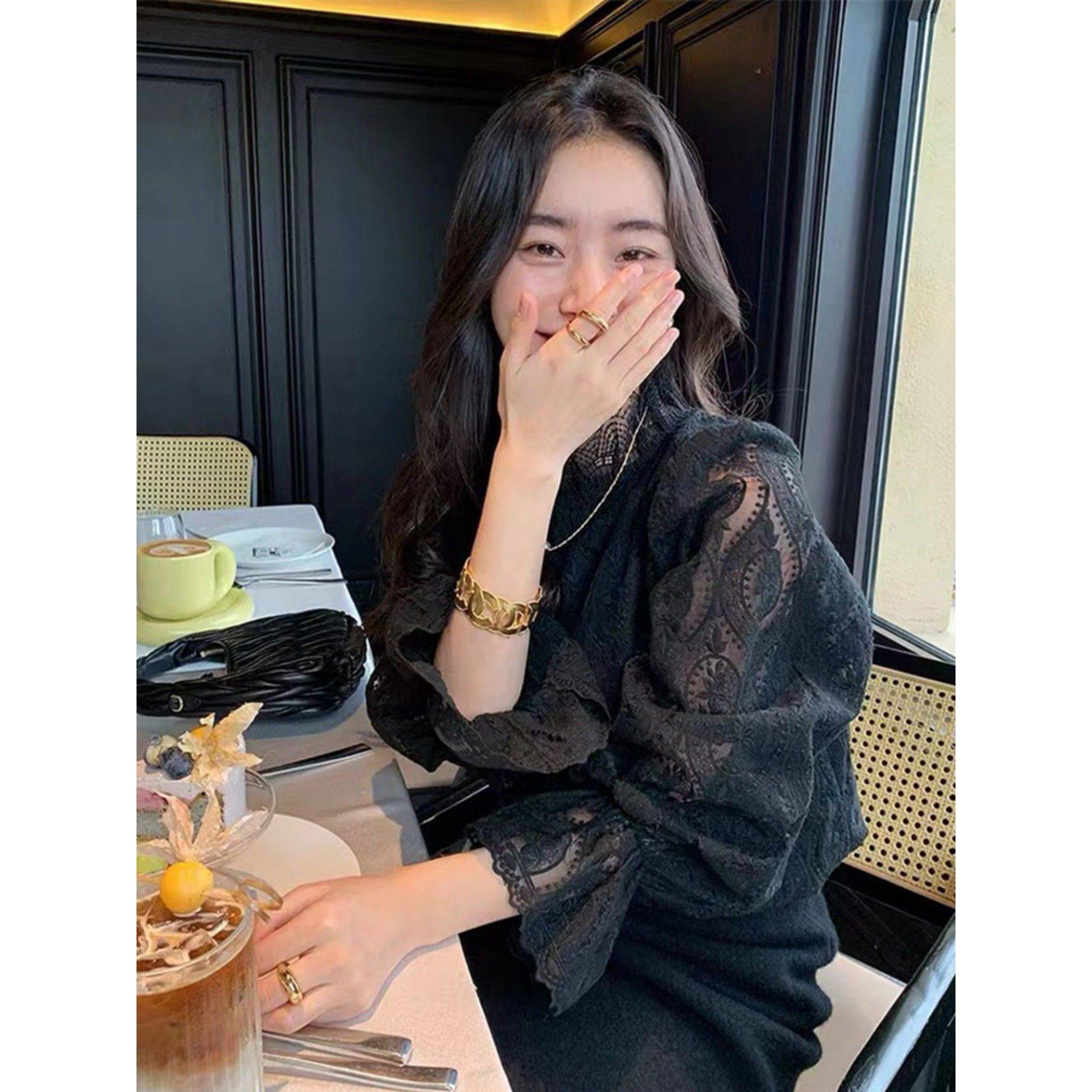 DORACTR 法式蕾丝镂空长袖打底衫女2025新款秋季别致内搭黑色上衣,女装/女士精品,大码内搭,淘宝优惠券,粉丝福利购,淘宝优惠卷