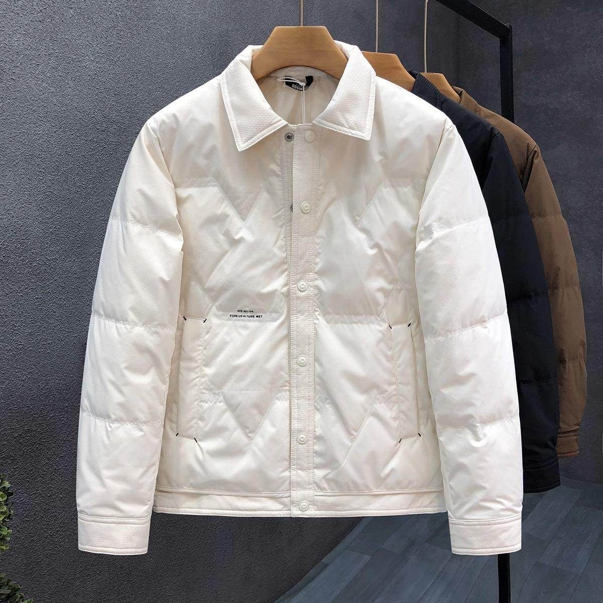 高端潮牌轻薄羽绒服男衬衫领保暖外套冬季新款男士白鸭绒上衣夹克,男装,羽绒服,淘宝优惠券,粉丝福利购,淘宝优惠卷