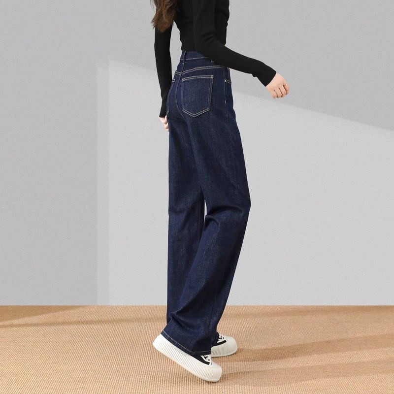 深蓝色阔腿软牛仔裤女加绒2024年秋冬新款高腰显高窄版直筒拖地裤,女装/女士精品,牛仔裤,淘宝优惠券,粉丝福利购,淘宝优惠卷