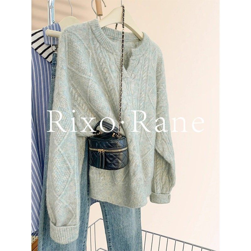 法国Rixo Rane慵懒风浣熊绒v领麻花套头毛衣女秋冬宽松加厚针织衫,女装/女士精品,大码内搭,淘宝优惠券,粉丝福利购,淘宝优惠卷