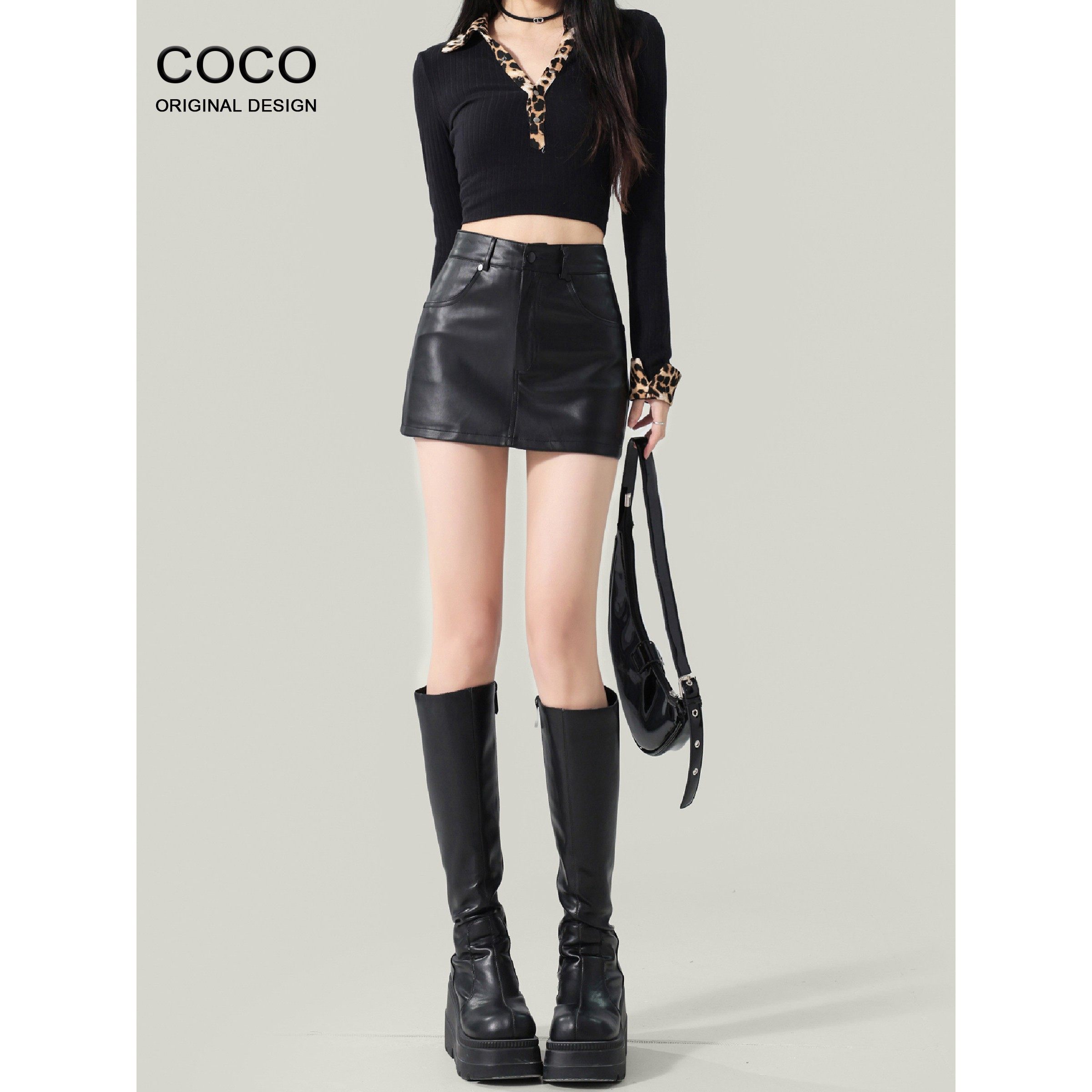 黑色高腰防走光短裙女2025秋季新款设计感显瘦a字包臀半身皮裙子,女装/女士精品,半身裙,淘宝优惠券,粉丝福利购,淘宝优惠卷