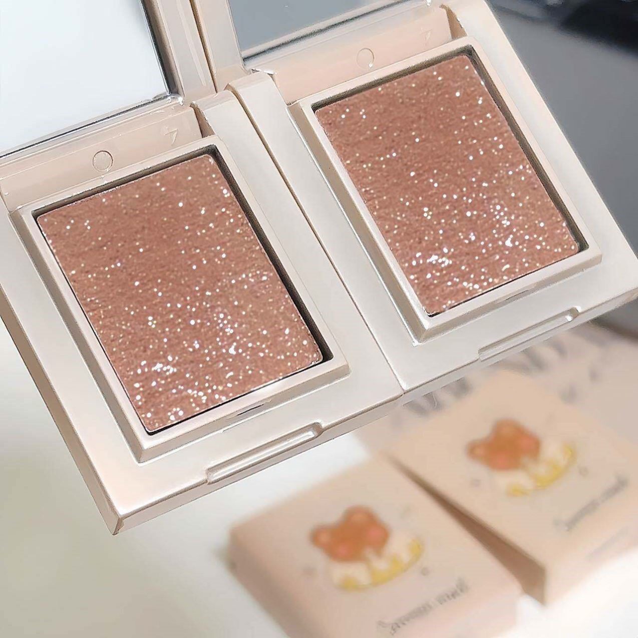 低饱和棕调杏色！单色眼影盘大地色哑光高光修容腮红一体眼影淡妆