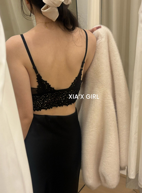 XIA夏夏-钩花V领蝴蝶背吊带背心女固定杯外穿内搭美背内衣HS96289
