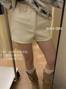 XIA夏夏-｜毛呢拉绒加厚百搭短裤女外穿休闲简约休闲短裤FC53016-