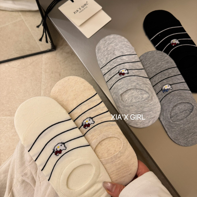 XIA夏夏-KT猫优棉浅口隐形船袜休闲棉袜袜子(混色5双装)WGS87010