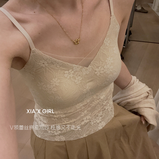 吊带背心美背内衣FC689 纯色拼接欧根纱V领内搭短款 XIA夏夏 衣修身