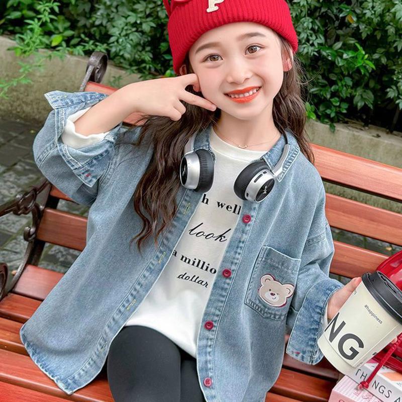 女童牛仔衬衫2025春秋新款宝宝宽松洋气衬衣百搭儿童上衣薄款外套图片