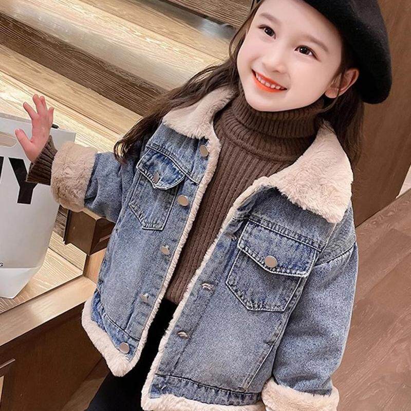 女童洋气宽松加绒牛仔外套秋冬装儿童时尚女宝宝加厚上衣韩版小童