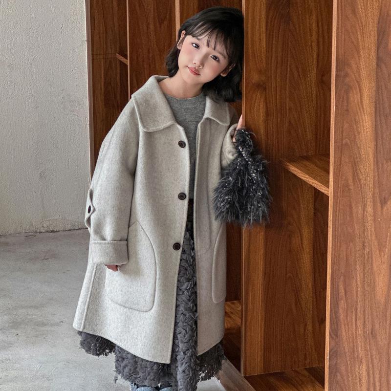 女童毛呢大衣2025新款秋冬季韩版儿童羊毛呢子外套中长款加厚外衣